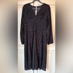 Suzanne Betro Black and White Polka Dot Midi Dress sz Large